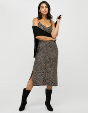 Knit Jumper and Animal Slip Dress with Recycled Polyester, Black (BLACK), large