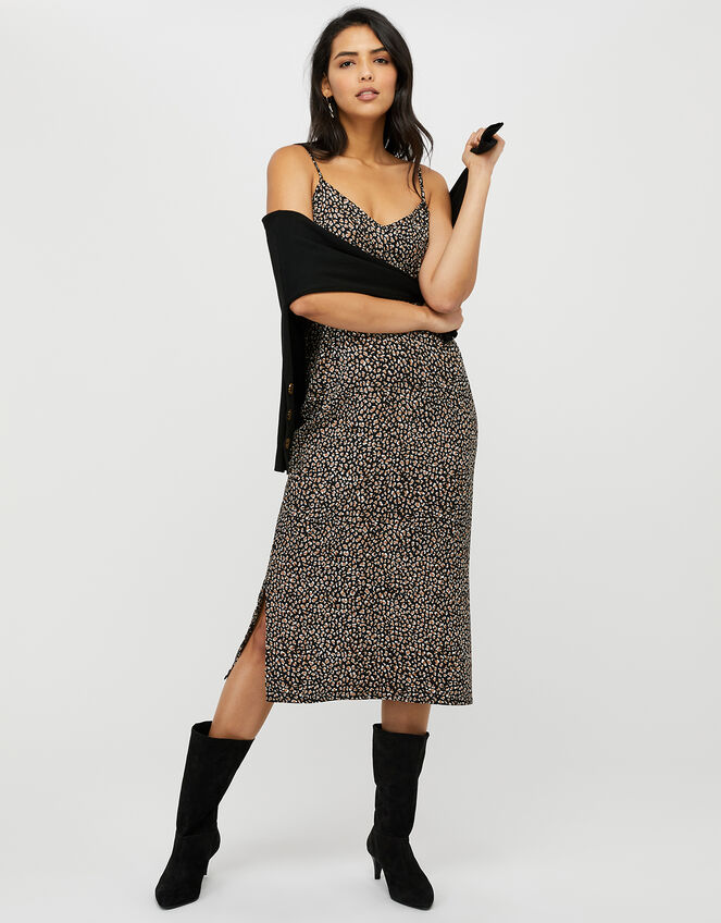 Knit Jumper and Animal Slip Dress with Recycled Polyester, Black (BLACK), large