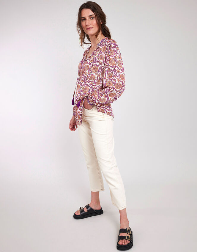 East Alex Print Satin Blouse, Natural (ECRU), large