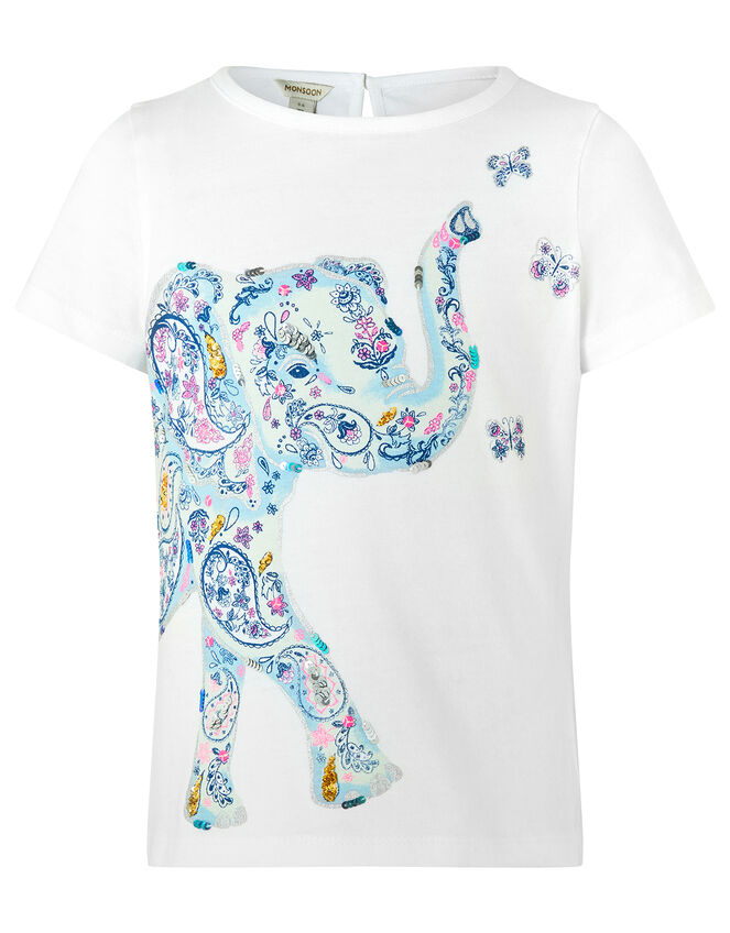 Eliza Elephant Sequin T-Shirt in Organic Cotton, Ivory (IVORY), large