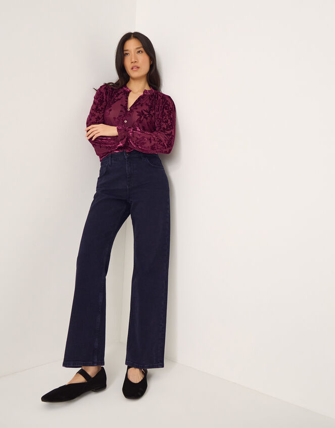 Denva Devor&eacute; V-Neck Blouse, Red (BERRY), large