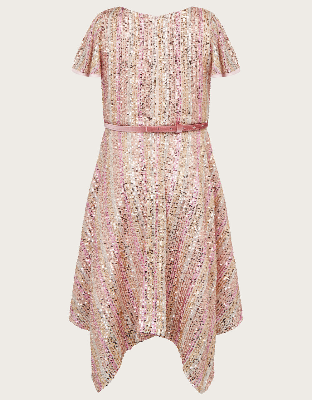 Tamara Sequin Velvet Bow Belt Dress Pink