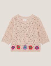 Crochet Flower Knit Top, Ivory (IVORY), large