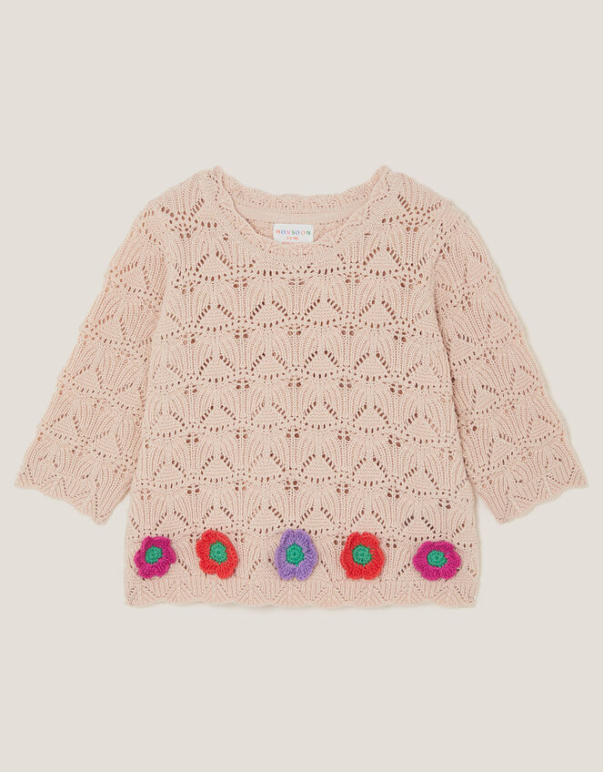 Crochet Flower Knit Top, Ivory (IVORY), large