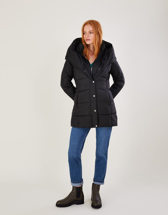 Laura Padded Short Coat in Recycled Polyester, Black (BLACK), large