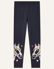 Horse Foil Leggings, Blue (NAVY), large