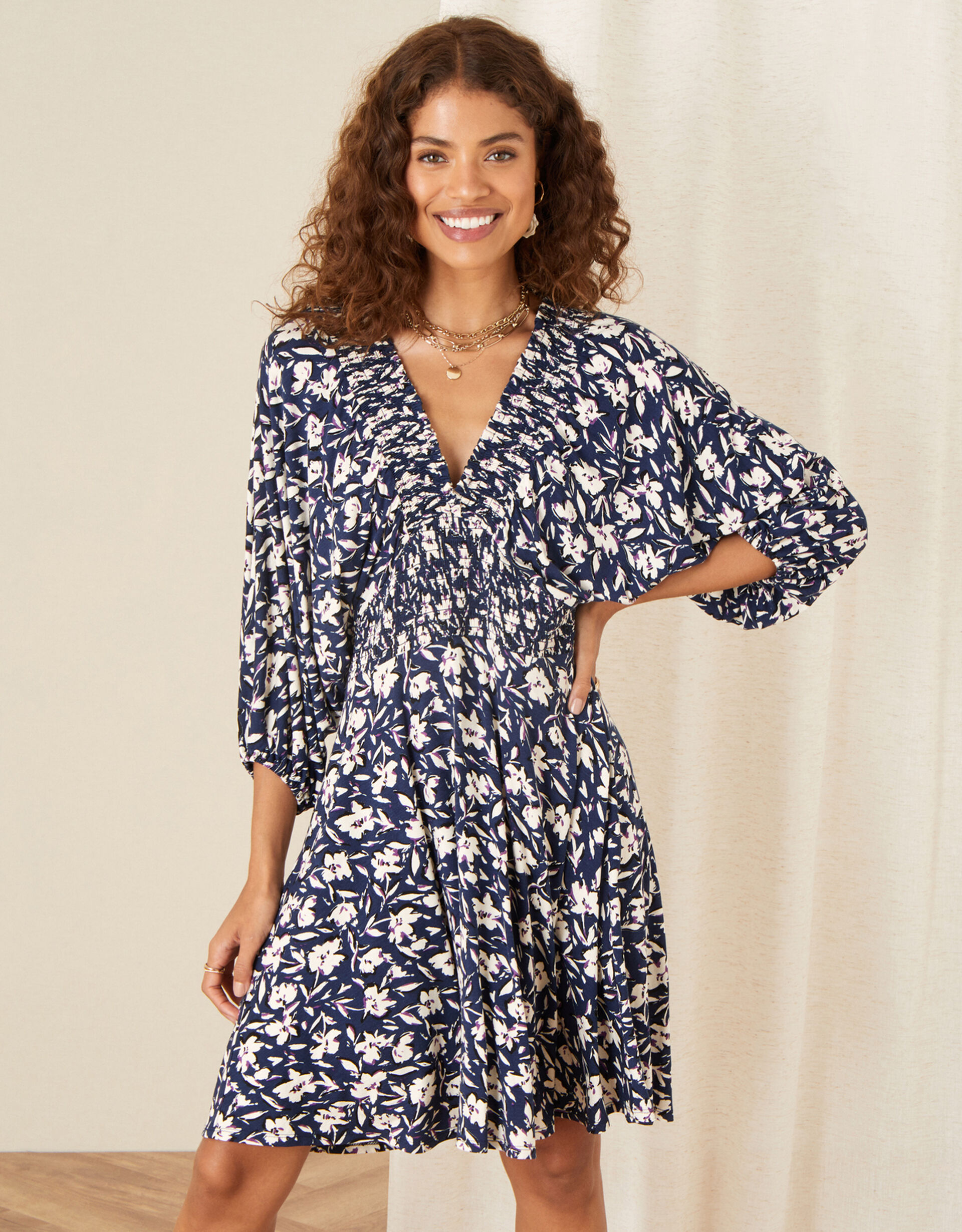 Smiling Flower Print Jersey Dress