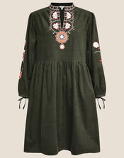 Audrey Embellished Cord Dress, Green (GREEN), large