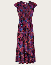 Shirred Floral Dress in LENZING™ ECOVERO™, Black (BLACK), large