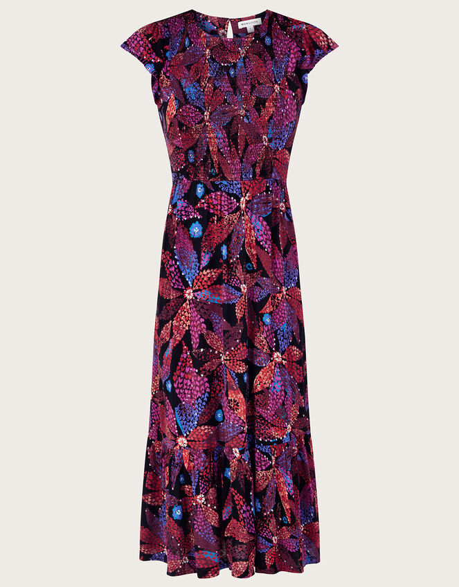 Shirred Floral Dress in LENZING™ ECOVERO™, Black (BLACK), large