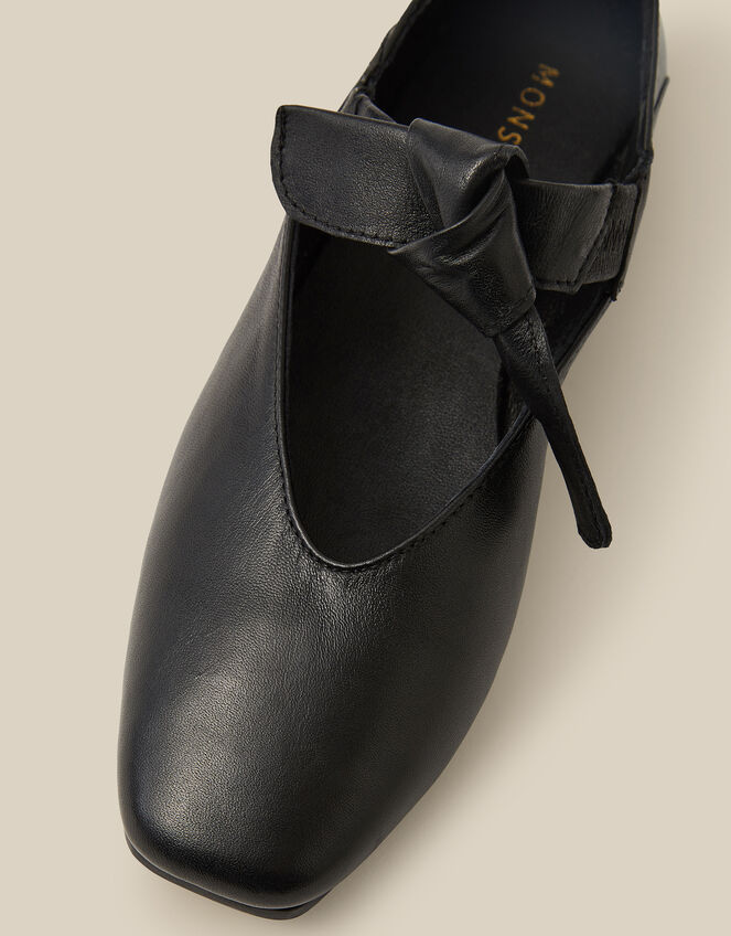Rena Bow Strap Leather Ballet Flats, Black (BLACK), large