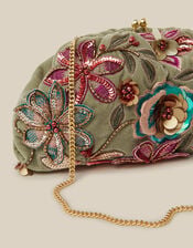 Eleni Floral Embellished Velvet Clutch Bag, , large