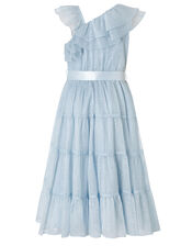 Grace Blue Aysmmetric Tiered Maxi Dress, Blue (BLUE), large