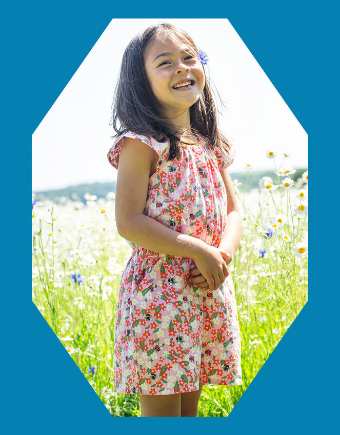 Frugi Floral Print Playsuit, Pink (PINK), large