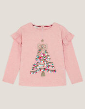 Sequin Christmas Tree Long Sleeve Top, Pink (PINK), large
