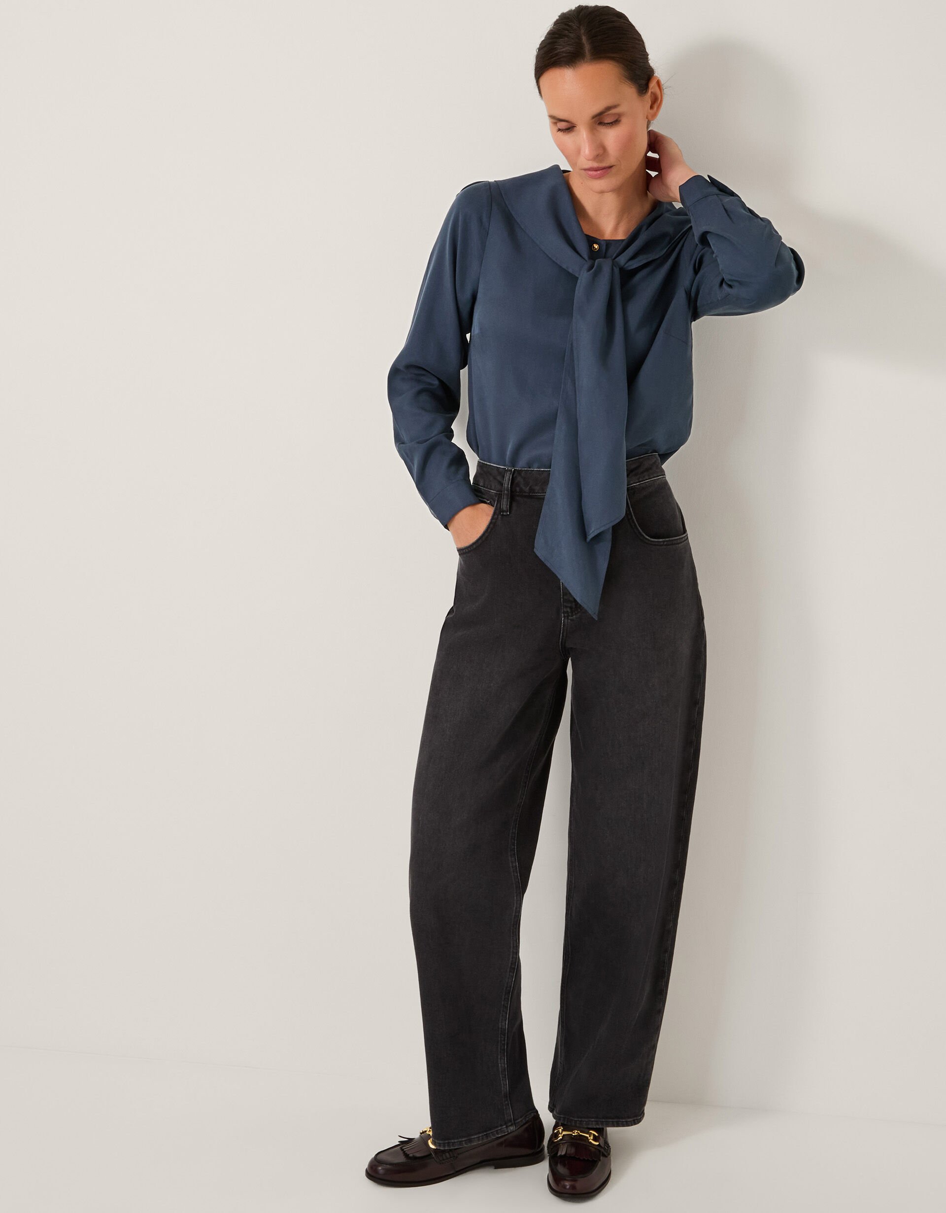 Drew Tie-Neck Blouse Blue
