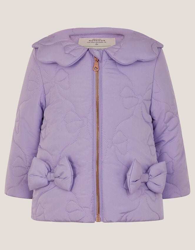 Baby Bow Quilted Puffer Jacket, Purple (LILAC), large