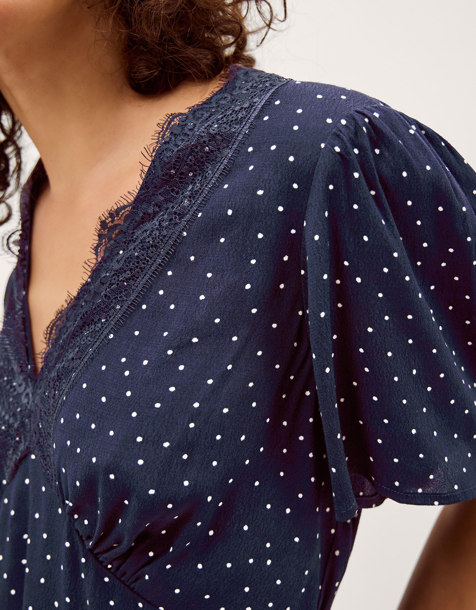 Cleo Lace Polka Dot Top Blue | Tops & T-shirts | Monsoon UK.