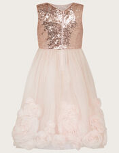 Arabella 3D Roses Dress, Pink (DUSKY PINK), large