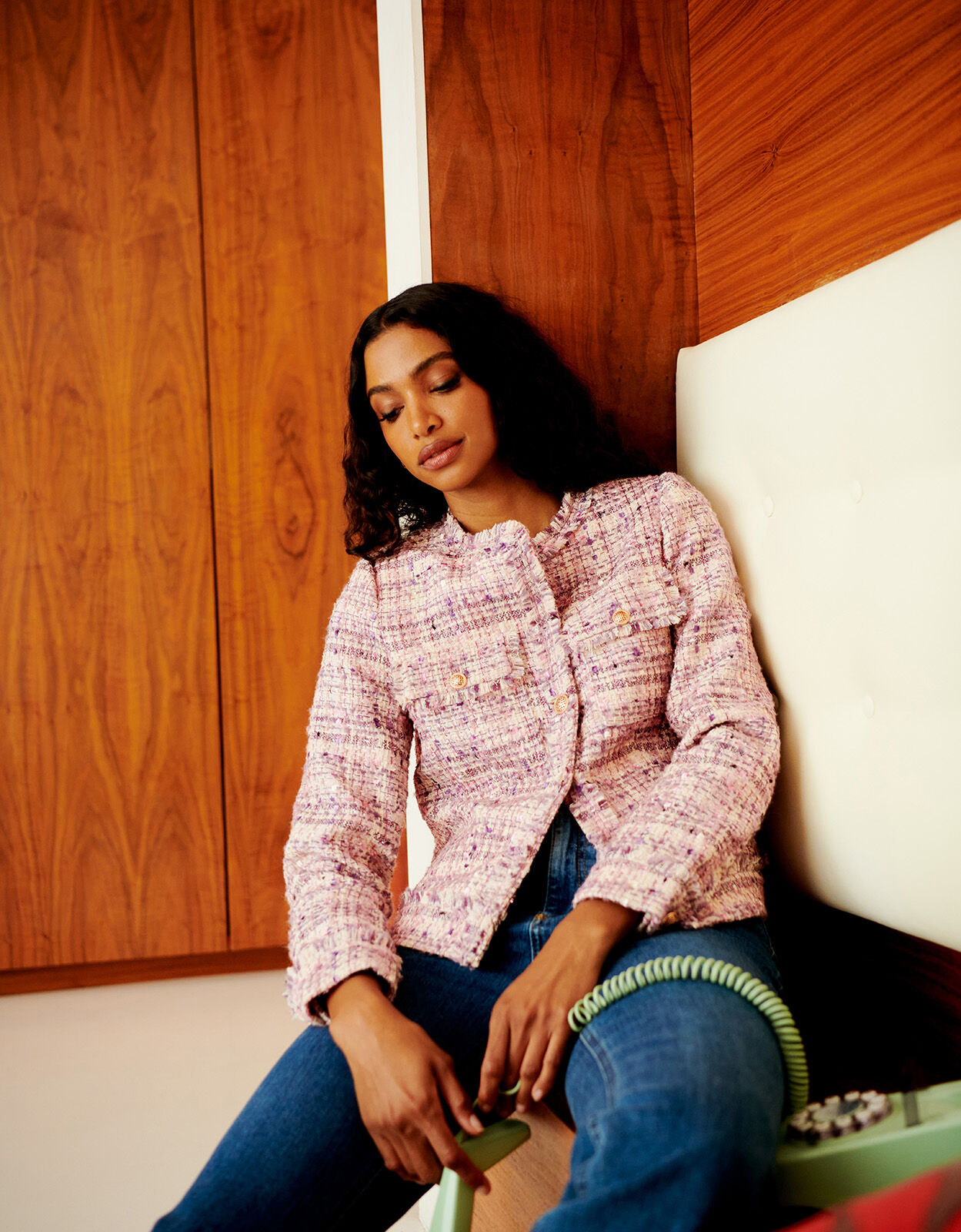 Pink tweed jacket womens clearance