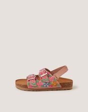 Floral Beaded Buckle Strap Sandals, Multi (MULTI), large