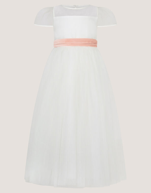 Velvet Bow Bridesmaid Dress, Ivory (IVORY), large