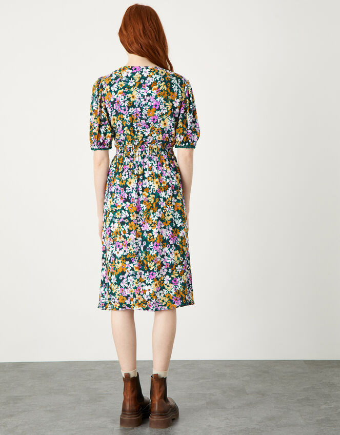 Floral Wrap Dress in Sustainable Viscose, Green (GREEN), large