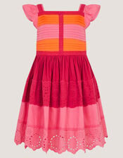 Colour Block Broderie Dress, Pink (PINK), large
