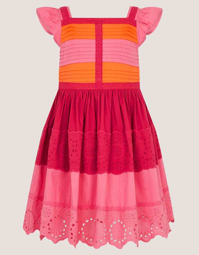 Colour Block Broderie Dress, Pink (PINK), large