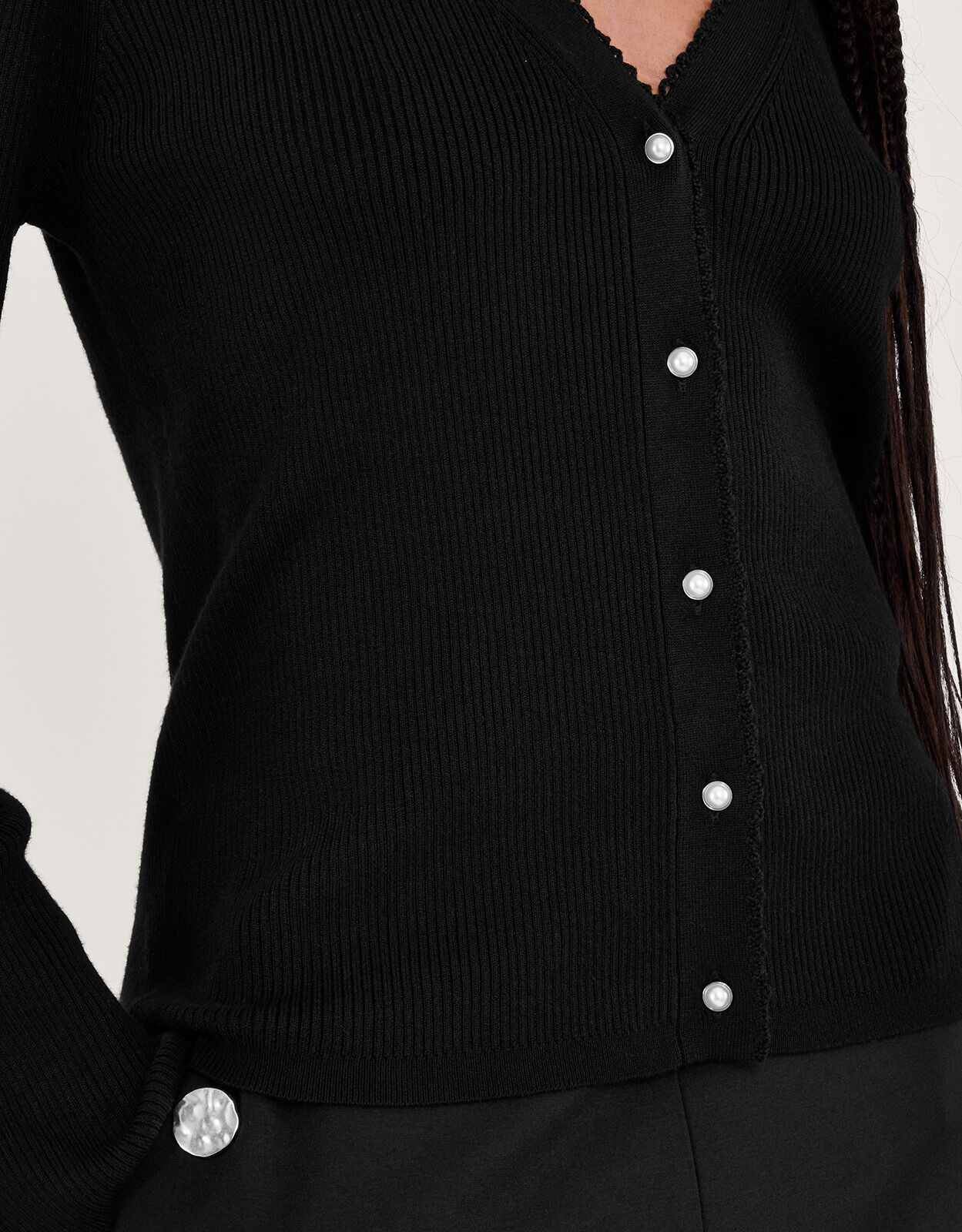 Black cardigan deals with pearl buttons
