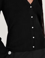 Pearl Button Cardigan, Black (BLACK), large