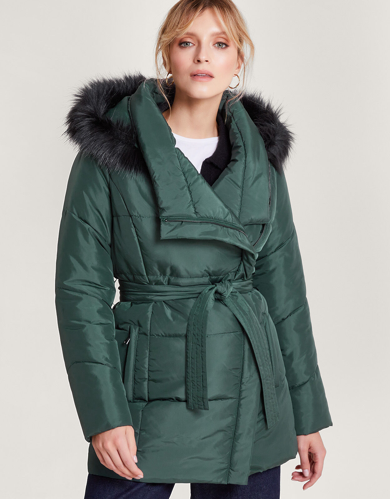 Womens coats with cheap big fur hoods uk