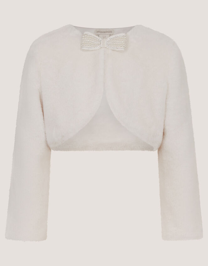 Lara Bow Faux Fur Cardigan, Ivory (IVORY), large