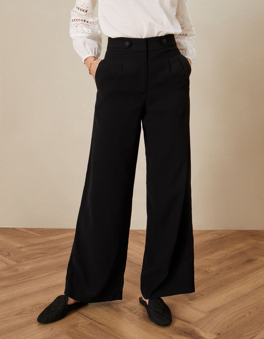 Jamie Wide Leg Trousers with Recycled Polyester Black | Trousers ...