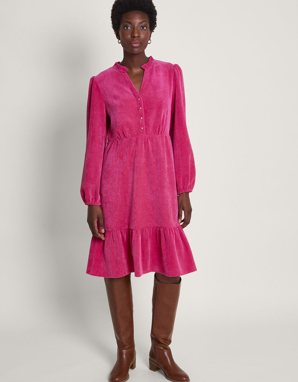 Cord Buttoned Dress Pink Day Dresses Monsoon UK.