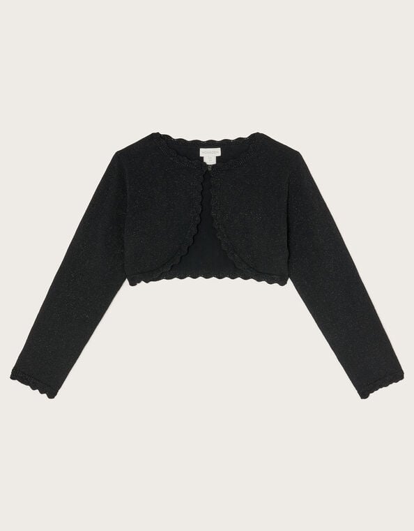 Maeve Sparkle Scallop Cardigan, Black (BLACK), large