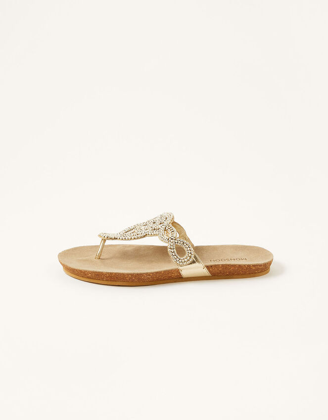 Beaded Toe-Post Sandals, Gold (GOLD), large