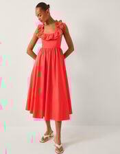 Maria Sleeveless Ruffle Midi Dress, Orange (CORAL), large