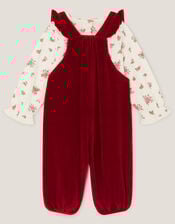 Newborn Floral Top & Velour Dungarees Set, Red (RED), large