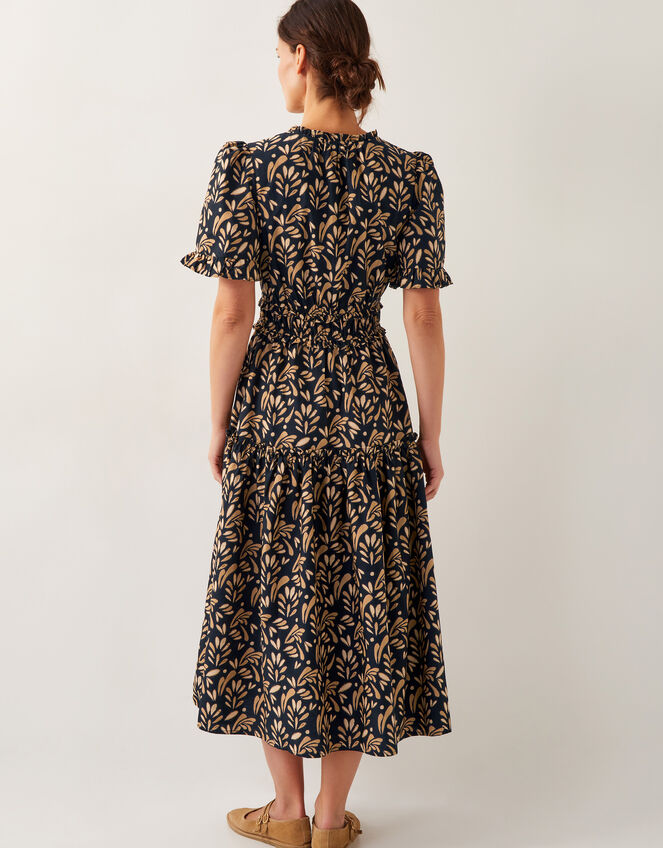 Bryony Leaf Print Midi Dress, Black (BLACK), large