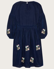 Embroidered Velvet Dress, Blue (NAVY), large