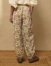 East Odette Hand-Woodblock Print Balloon Trousers, Cream (CREAM), large