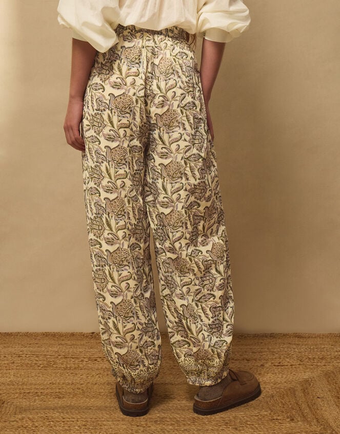 East Odette Hand-Woodblock Print Balloon Trousers, Cream (CREAM), large