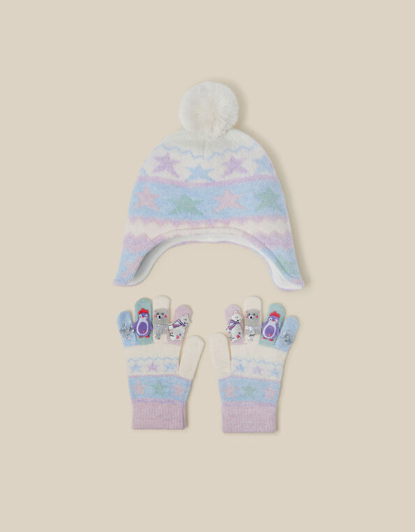 Frozen Friends Trapper Hat & Gloves Set, Blue (BLUE), large