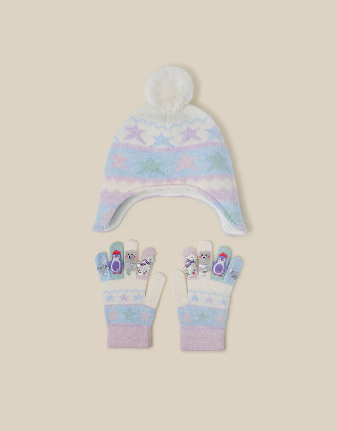 Frozen Friends Trapper Hat & Gloves Set, Blue (BLUE), large