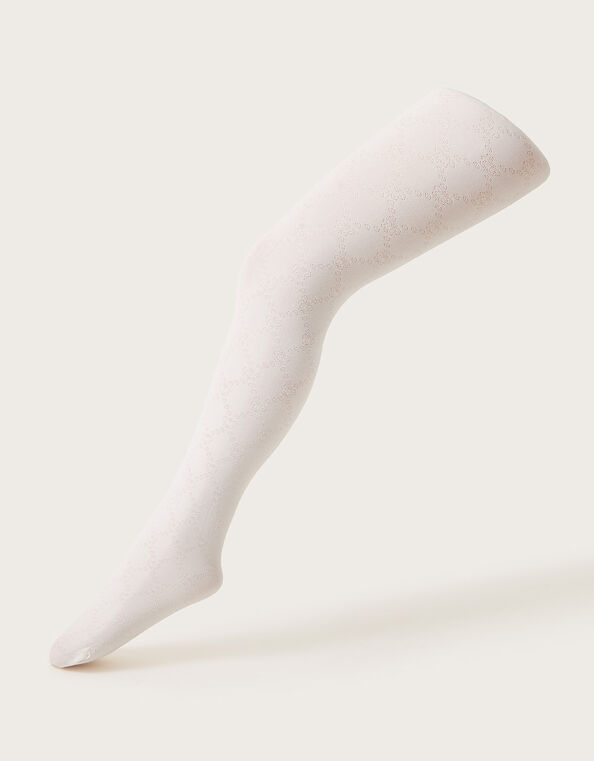 90 Denier Plush Diamond Print Tights, Ivory (IVORY), large