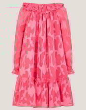 Floral Burnout Long Sleeve Dress, Pink (PINK), large