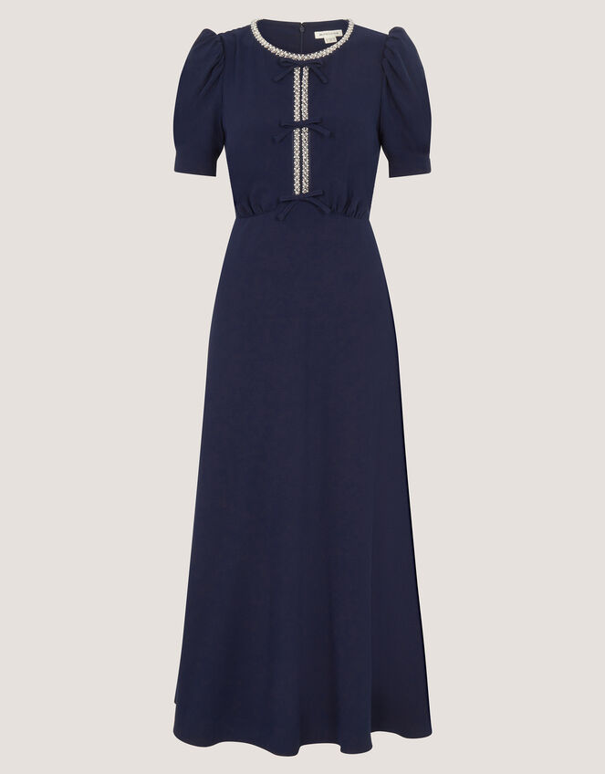 Bonnie Bow Puff Sleeve Midi Dress, Blue (NAVY), large