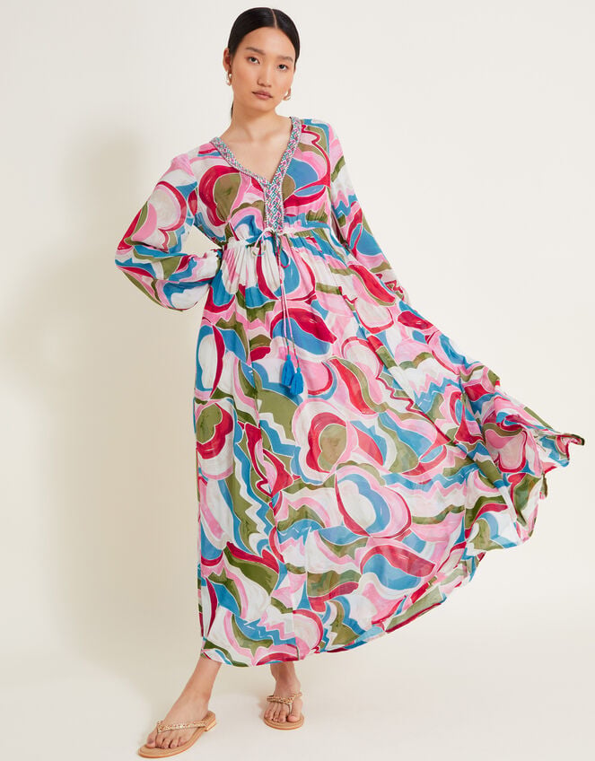 Kaftan - Pink + White + Sequins