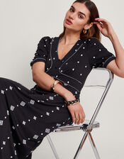 Ethel Embroidered Jersey Dress, Black (BLACK), large